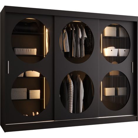Armario Hartford 533, Negro, 200x250x62cm, Puertas de armario: Correderas, Número de estantes: 9, LED (1/5)