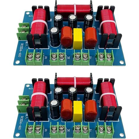 Set aus 2 x 200-W-Lautsprechern, Dual-Frequenzweiche, je einem Hochtöner, Mitteltöner und Tieftöner, 4-Wege-Audiofrequenzverteiler, Lautsprecherverteiler für Heimkino