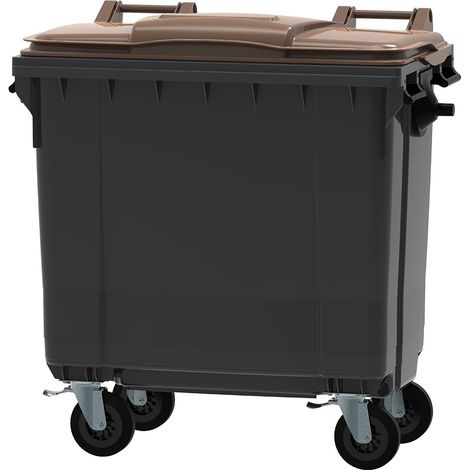 ESE France Conteneur Poubelle à déchets 4 roues - 770L - Robuste et Professionnel - 100% Recyclé - Gris avec Couvercle Marron - Fabriqué en France