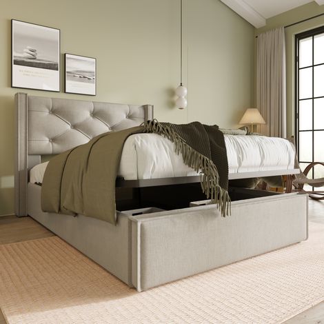 Cama Baúl 90x200 Cm Canapé Elevable Cabecero Capitoné (1/5)