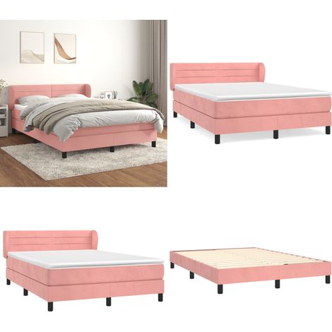 Sommier à lattes de lit avec matelas Rose 140x190 cm Velours - Lit Double - Lit Rose - Lit Velours - Matelas Ressorts Ensachés - Tête De Lit Ajustable - Home & Living (1/5)