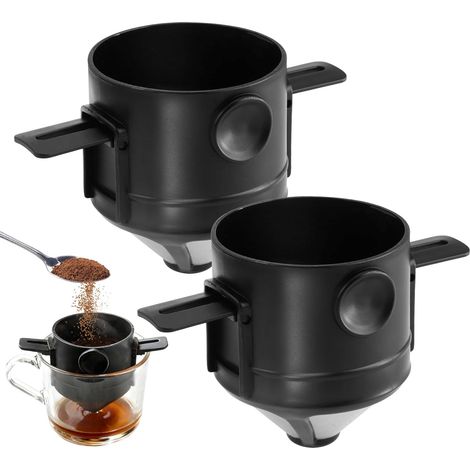 2 Filtre à café, Acier inoxydable 304, Pliable, Pour tasse 76-110 mm, Camping voyage bureau (1/5)