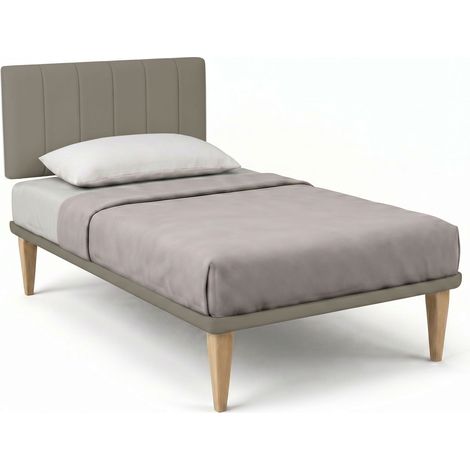 Letto 1 Piazza e Mezza con Rete Rivestita 120x190 cm Similpelle Cappuccino Tessis Testata Vertical (1/5)