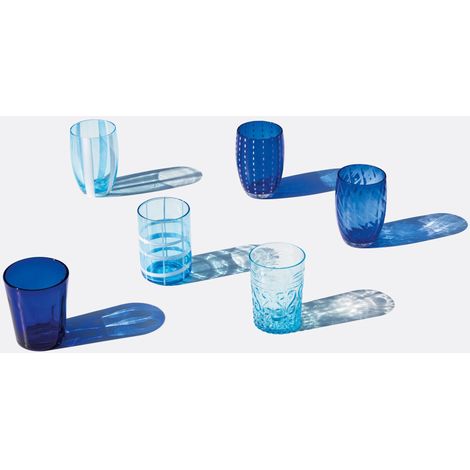 Set 6 Tumbler Bicolore Collezione Melting Pot in Vetro Decorato - Blu e Acquamarina - Zafferano