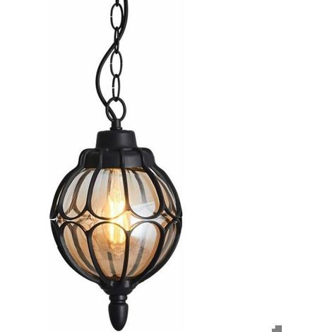 Lanterne Suspension Extérieure - Métal Verre - Étanche IP44 - Culot E27 - 220 V AC - Diamètre 180 mm - Pour Terrasse Jardin Restaurant (1/4)