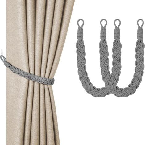 Attaches de rideaux, 2 attaches de rideaux tissées à la main grises, bandes de cordon de rideau tricotées, accessoires de rideaux tricotés pour la décoration intérieure et extérieure (1/4)