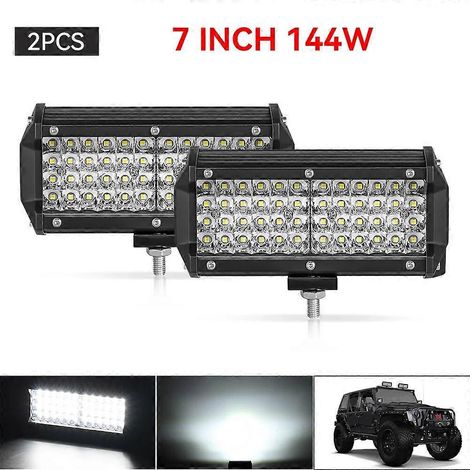 Barre lumineuse de travail LED 4" ou 7" (10 ou 18 cm) 144 W/120 W, faisceaux spot et large, pour voiture, tracteur, bateau, camion tout-terrain, SUV, quad, éclairage de réparation automobile (2 unités (1/5)