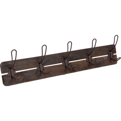 Percha de pared de madera y metal con 5 ganchos 66x6x13.5h cm (1/5)