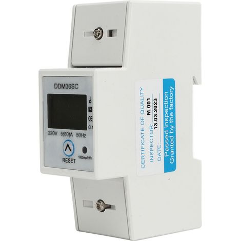 Compteur d'énergie monophasé avec affichage LCD, montage sur rail DIN, 2 pôles, 220 V CC, 5-80 A (1/5)