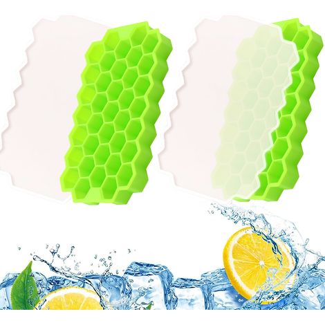 2 Bacs à glaçons, Silicone, Couvercle, Empilable, Compact, Pour réfrigérateur, Whisky, Cocktails (1/5)
