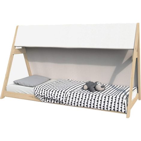 Lit cabane TIPI 70x140 + 1 toile + 1 sommier / Naturel (1/3)