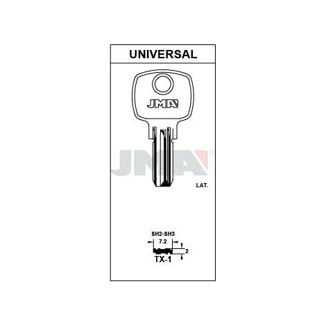 JMA llave punto jma tx-1 (caja 10) , DETALLES
Referencia           TX-1
Para:                  UNIVERSAL
Catálogo             CAT. LLAVES-KEYS - C.11Clase
CILINDRO           SEGURI