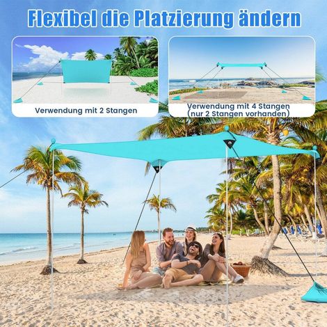 Tente de plage 230 x 200 cm tente solaire upf 50 avec ancres a sable sacs de sable et 2 poteaux de support turquoise (1/5)