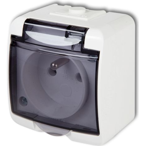 Enchufe individual Junior con tapa ahumada, blanco, IP54 GHE-1d
