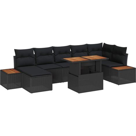 Garten Essgruppe mit Kissen 8 pcs Schwarz und Braun