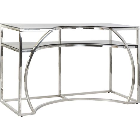 Console / Table console en acier et verre coloris argenté - Longueur 120 x Profondeur 50 x Hauteur 75 cm -PEGANE- (1/4)