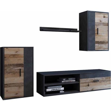 Home Heavenly® - Mueble salón modular BOSCO, Conjunto completo de estilo nórdico minimalista. Color: Roble Canadian-Gris (1/5)