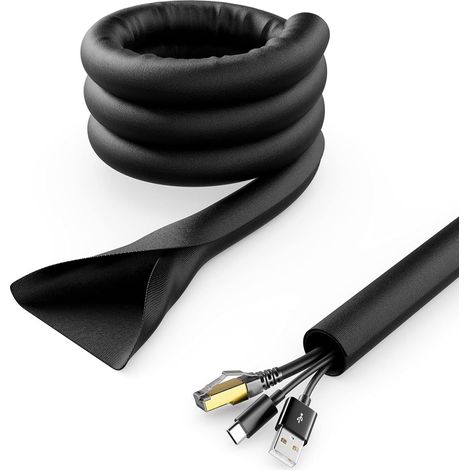 Noir Faisceau de Câbles de 2m Fermeture Automatique Gestion des Câbles Gaine de Câble Protection de Câble Gaine de Câble en Nylon Robuste Maison Lieu de Travail Bureau