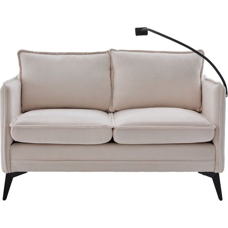 Divano dritto, divano da 2 posti con tasca laterale e supporto per telefono regolabile, in tessuto felpa (chenille), beige (1/5)