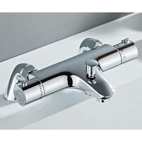 Grifo termostático para bañera, grifo termostático para bañera, mezclador de ducha con control de temperatura, latón, acabado cromado, para montar en bañera (1/4)