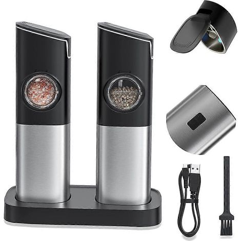 Ensemble moulin à sel et à poivre, moulin à poivre électrique rechargeable par USB, moulin à gravité automatique avec interrupteur (1/5)