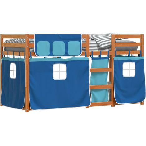 Lit superposé avec rideaux bleu 80x200 bois pin massif (1/5)