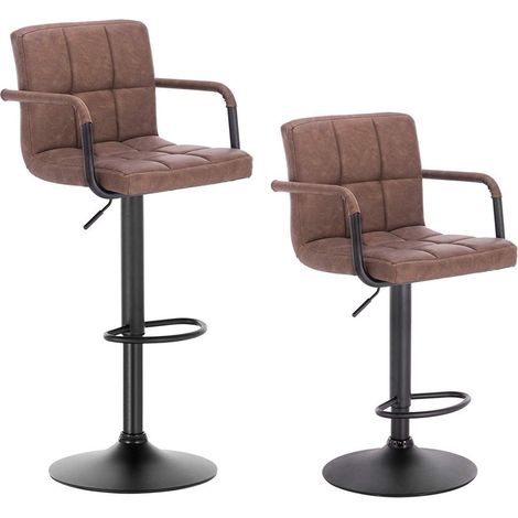 WOLTU Barhocker 2er Set Barstuhl Tresenhocker Bistrohocker Designer Hocker mit Rückenlehne, Kunstleder in Antiklederoptik höhenverstellbar drehbar Stahl Dunkelbraun (1/5)