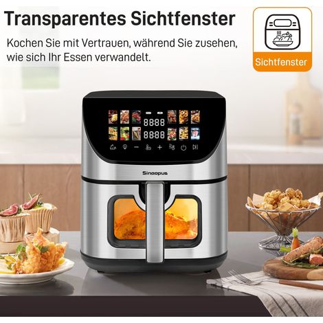 Friteuse à air chaud XXL 8,5L-Chi avec fenêtre de visualisation,affichage couleur tactile,12 programmes de cuisson nettoyage facile.