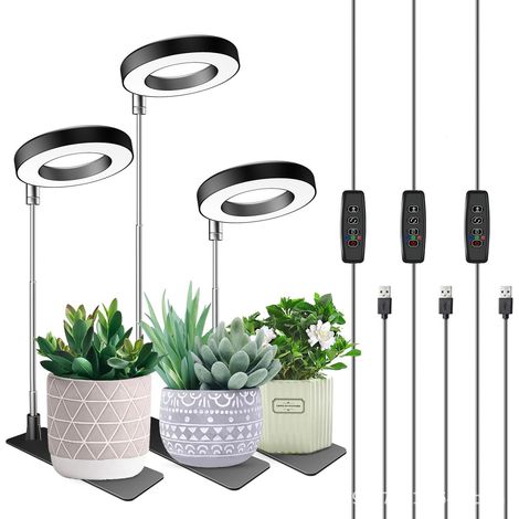 Lampe de Croissance Plantes LED 48 LED Spectre Complet Lot de 3 Hauteur Réglable Minuterie 3/9/12h 10 Niveaux Lumière (1/5)