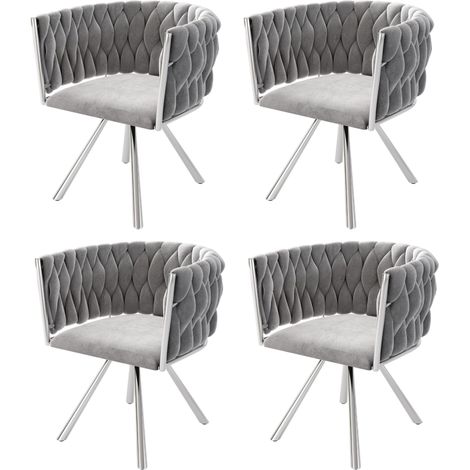 Drehbarer Esszimmerstuhl aus grauem Samt, 4er-Set, Metallgestell (1/5)