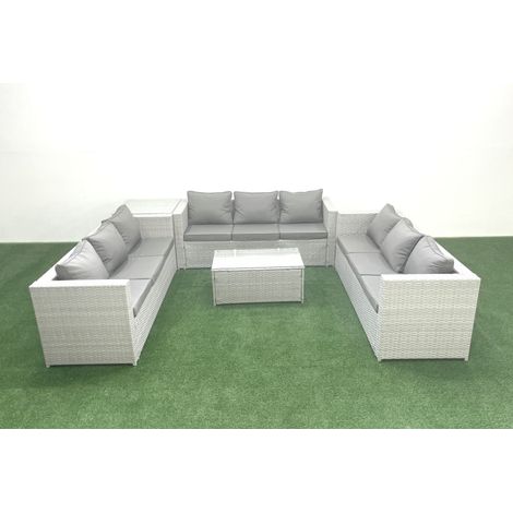 Fimous Ensemble de meubles de jardin en rotin 9 places avec Canapé de jardin Table basse Table d'appoint Gris clair mixte (1/5)