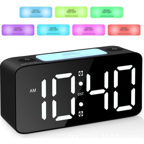 Extra loud alarm clock for adults, digital clock with 7-color night light, adjustable volume, night light, USB charger, small alarm clock for bedroom (1/5)