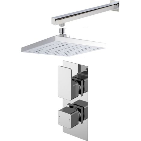 Nuie Windon Twin Square Thermostatic Concealed Shower Valve with Fixed Head and Arm - Chrome (1/2)