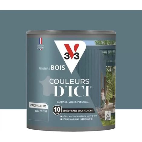 Peinture Acrylique pour Bois Extérieurs 10 ans V33 Couleurs d'ICI Velours Bleu feutré 0,5 L (1/4)