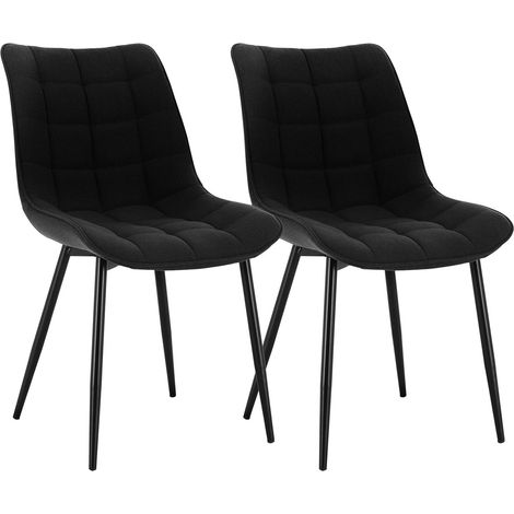 WOLTU Pack de 2 Sillas de Comedor Asiento de Lino Silla Diseño Silla Tapizada Estructura Metálica Sillón con Respaldo Silla de Cocina Negro