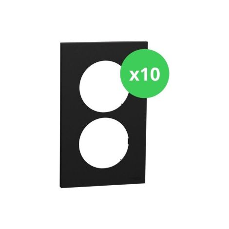 Schneider - Odace 2025 - LOT de 10 Plaques de finition 2 postes entraxe spu00e9cifique 57mm - Noir onyx - Ru00e9f : S940714 x 10 (1/4)