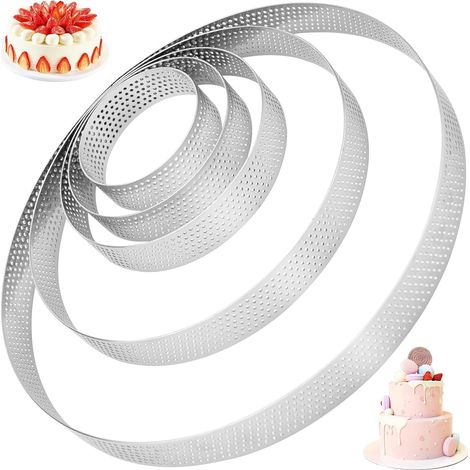 5 x Stainless Steel Perforated Pie Circles (2.4/3.1/3.9/5.9/20cm) - Pie Tin, Pastry Circle, Pie Base, Spilled Pie Mould, Strapping Pastry for Quiches, Cakes, Mousse (1/5)