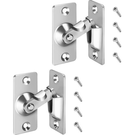 Loquet de porte à angle droit à 90 degrés, 2 pièces, coulissant, en acier inoxydable, avec 4 vis (argent) (1/5)