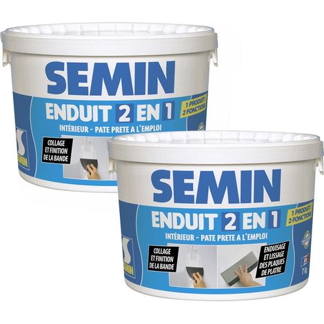 Lot de 2 enduits 2 en 1 multifonctions Semin - joint et lissage de la plaque de plâtre - intérieur - seau de 7 kg (1/5)