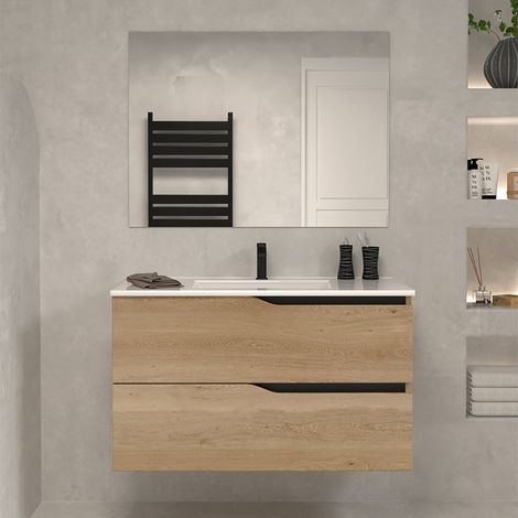 Meuble sous vasque seul, 2 tiroirs, 70cm, pour simple vasque - madera miel (chêne clair) - LUNA