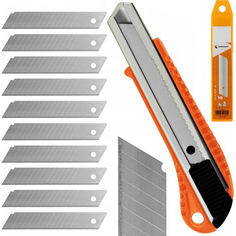 Coltello economico con lama retrattile + Set di 10 lame per coltello da 18 mm