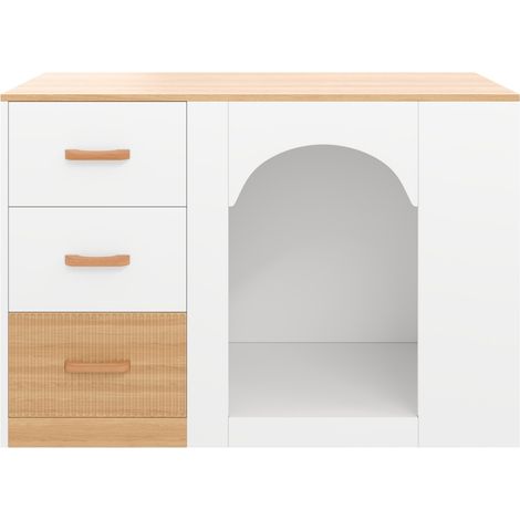 Kücheninsel mit 3 Schubladen und Haustierbereich, Weiß in Holzoptik, 120 x 60 x 90 cm (1/5)