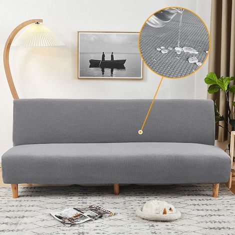Armless Sofa Cover, Click Clack Sofa Protector, Solid Color Waterproof Sofa Cover without Arms, 3-Seater Click Clack Convertible Bed (Light Grey, L-190-210cm) (1/5)