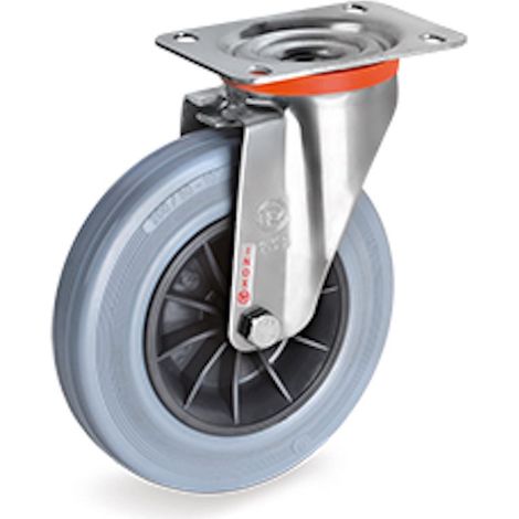 Roulette INOX pivotante diamètre 80 mm roue caoutchouc gris - 50 Kg (1/2)