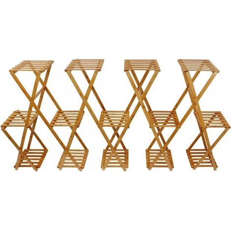 TRADE SHOP - Scaffale Portafiori Piante In Bambù Naturale 3–14 Ripiani Portavasi 90x28x200cm 70440a - (1/2)