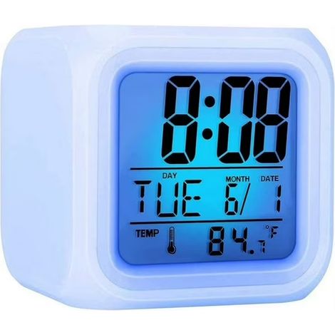 1 Réveil numérique Cube LED Affichage large Heure Date Température Veilleuse 7 couleurs Chambre enfant Bureau (1/5)
