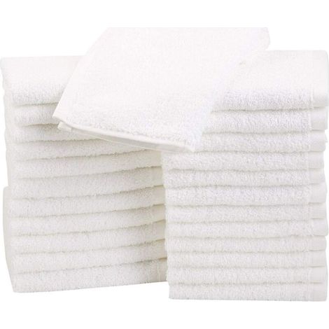 Basics Lot de 24 petites serviettes en coton 30 x 30 cm Blanc 40g (1/5)