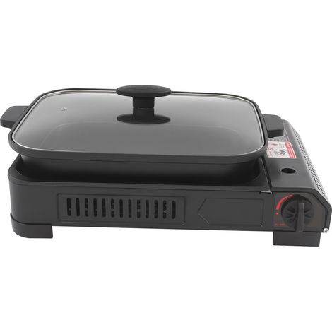 Kit de cuisine de camping comprenant une plaque de cuisson avec couvercle, un réchaud de camping au butane, à une seule brûleur, réchaud à gaz portable, 2 100 watts, 45 x 30,5 x 8,5 cm (1/5)