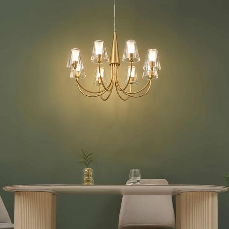 Großer barocker Kronleuchter mit 8 goldenen Armen und transparentem Glas - Cerenova