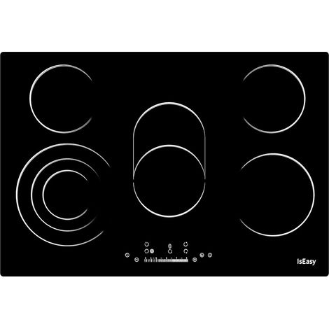 IsEasy Placa Vitrocerámica 5 zonas 8600W 77cm Control táctil,Temporizador,Empotrado-5 fuegos Negra (1/5)